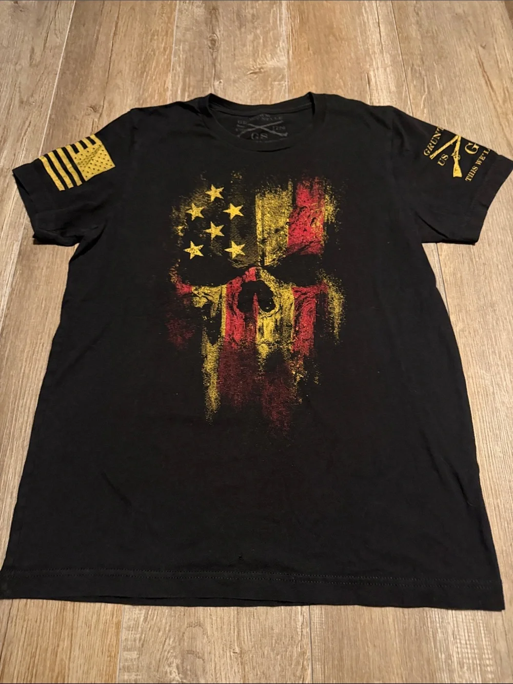 Grunt Style Black Tee with Faded American Flag Print